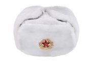 Russian / USSR Army Winter White Fur Ushanka Hat + Soviet Red Star Badge Sizes S,L,XL,XXL