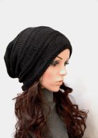 Hand Knit hat woman hat man hat Black Wool Hat Slouchy hat
