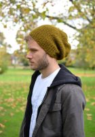 Men’s Slouchy Beanie, Hand Knitted Hat, Winter Slouchy Hat, Olive Green