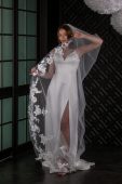 Floral lace with sequins Floor length glittery wedding veil  Lace trim bridal veil Sparkle Cathedral Veil Ivory Wedding Veil