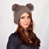 Bear Hat, Knit Bear Ear Hat or Bear Beanie, Womens Bear Hat, Double Pom Pom Hat, Bear Ears Hat