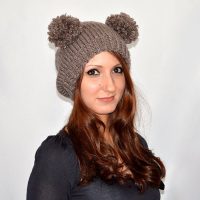 Bear Hat, Knit Bear Ear Hat or Bear Beanie, Womens Bear Hat, Double Pom Pom Hat, Bear Ears Hat
