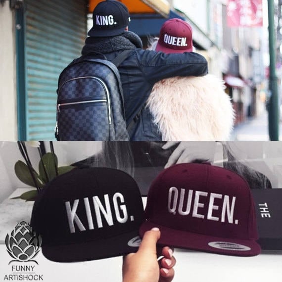 KING and QUEEN 3D Embroidered Flat Bill Snapback Cap Hats Original Premium Classic Snapback with Green Undervisor