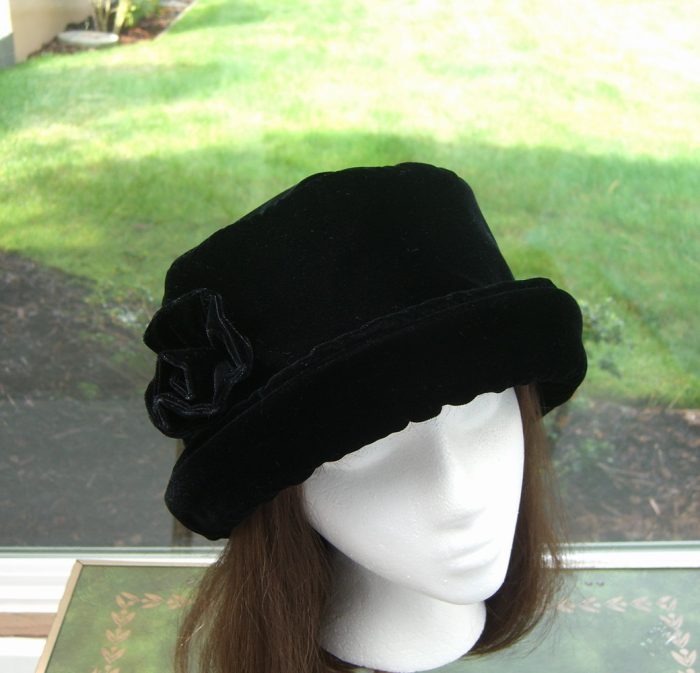 Rich Black VELVET Hat with velvet rose, Women’s Velvet Hat, Winter Velvet Hat, Black Velvet Hat