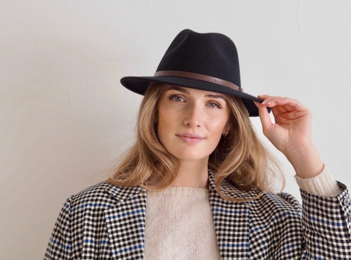 Navy Wool Felt Belted Fedora